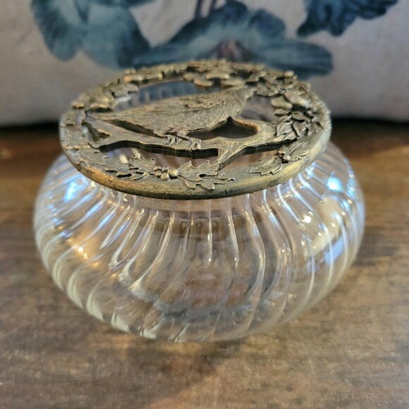 Rawcliffe Pewter Partridge In A Pear Tree Glass Potpourri Jar, 1993, U.S.A. - Picture 2 of 8